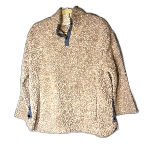 Altar’d State Sherpa pullover snap button denim accent pockets size M tan - Picture 1 of 7